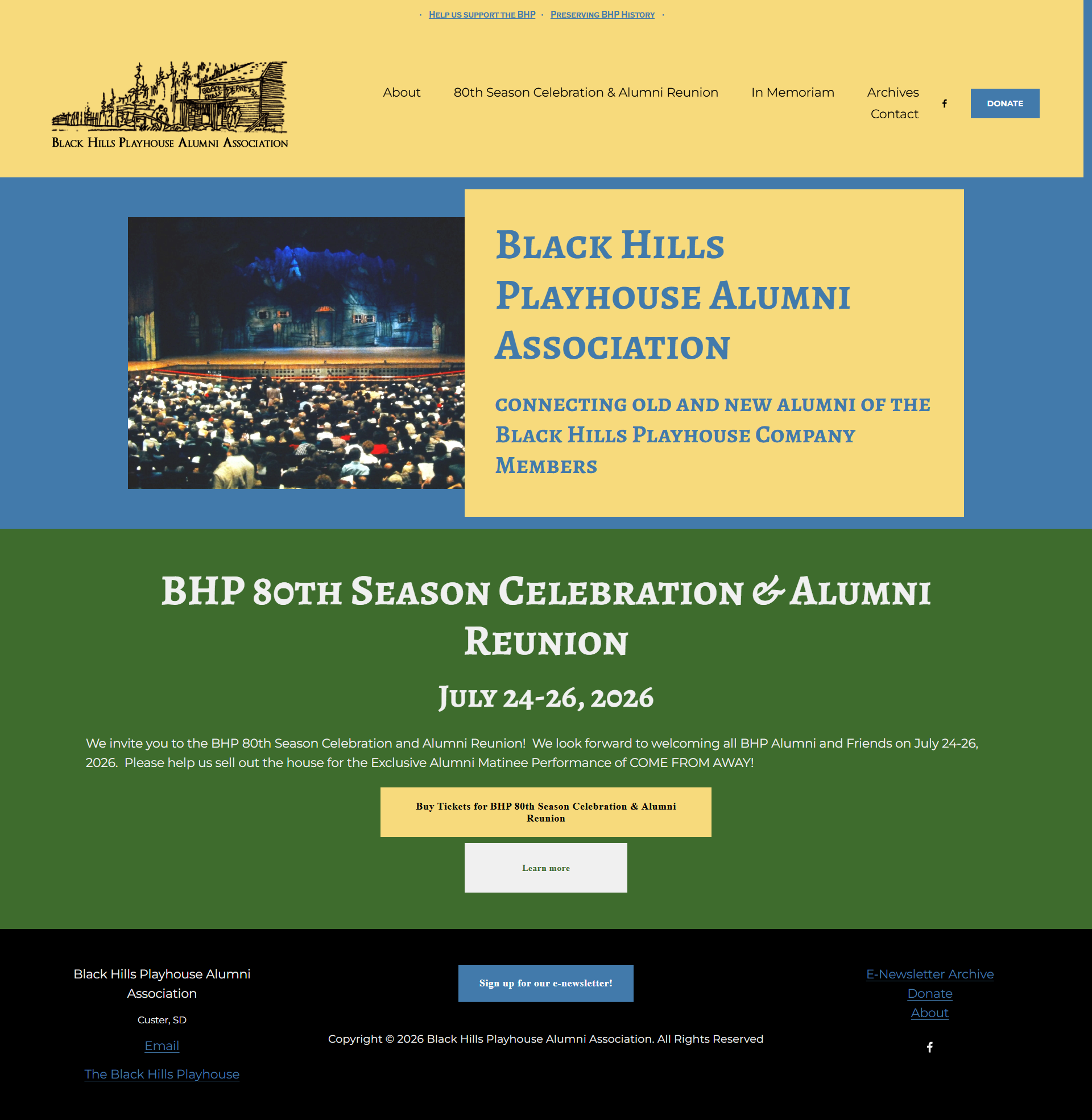 Screenshot of Black Hills Playhouse Alumni home page