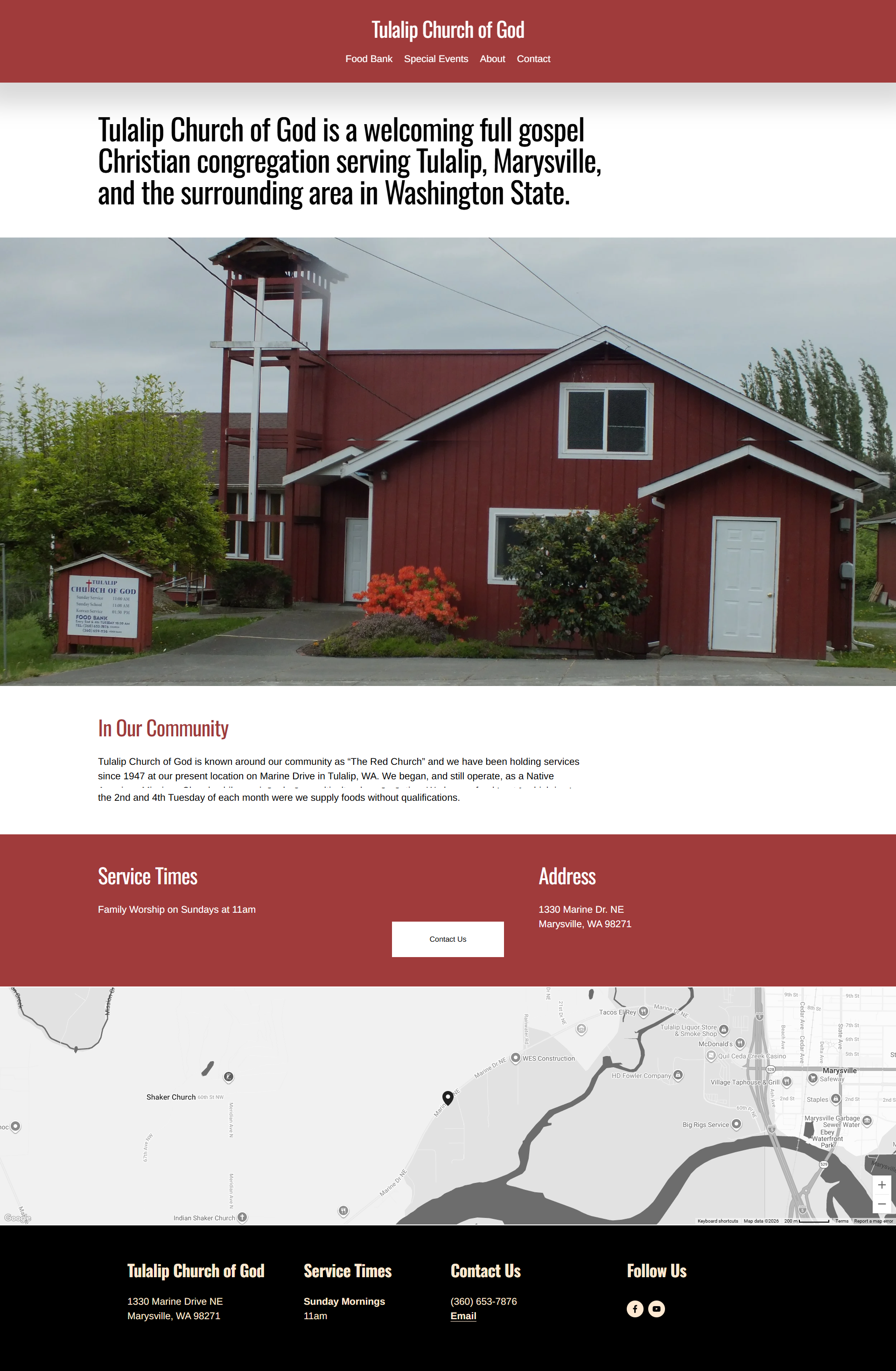 Screenshot of home page of Tulalip Church of God
