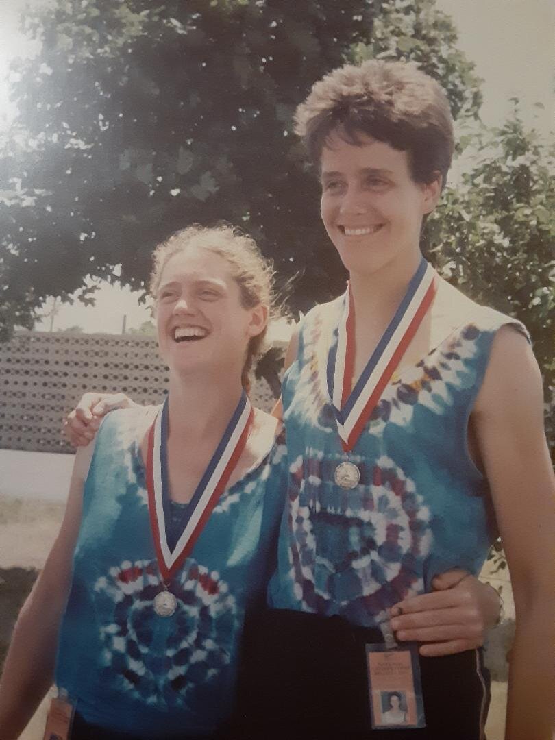  Nevin with pair partner Susan Broome, Nationals in 1987. She says “No we weren't standing on a hill, and yes the boat went straight.” 