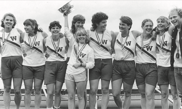  The 1984 University of Washington W8+. Nevin is third from right. 