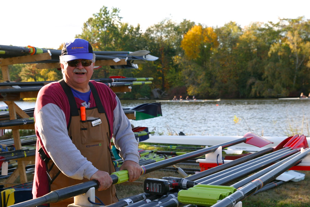  A Concept2 employee services an oar at the 2015 Head of the Charles, Boston, Mass. 