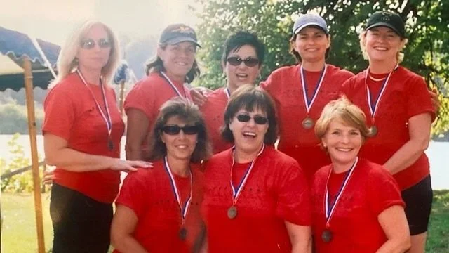  In Fall 2005, the “Mount Moms,” the original mothers taught by their daughters’ coach, Mike McKenna, won their first race ever. Soon after, these Founding Mothers established Whitemarsh Boat Club in Conshohocken, PA.  Top row: Helene O’Neil, Lisa Ja