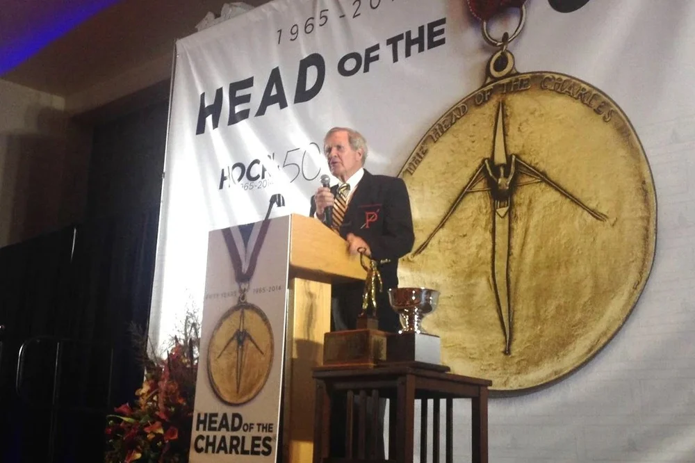 D'Arcy MacMahon spoke at the 50th Head Of The Charles Regatta banquet celebration.