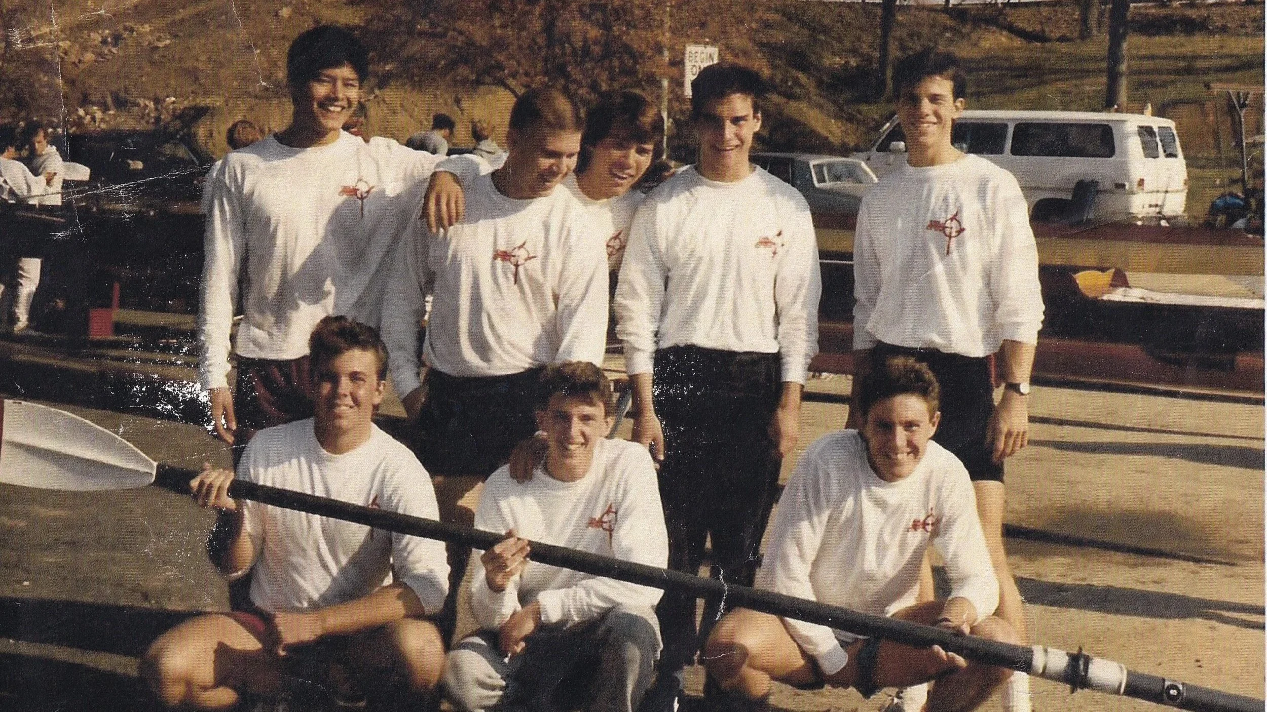 RegattaCentral founder and president Steve Lopez, (back row, right) with his Ohio State University novice 8+, 1987. 
