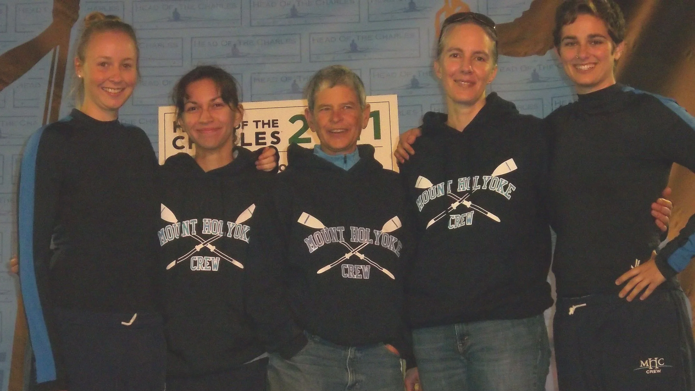 Megan (far right) with her Mt. Holyoke crew at Head Of the Charles Regatta in 2021.