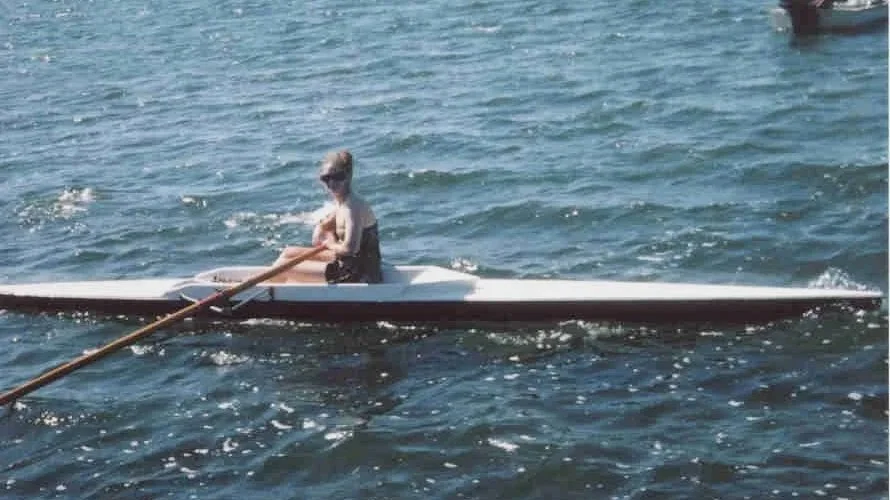 Megan goes for a fun, casual Saturday morning row on the Gulf of Mexico during summer training around the time she started college.