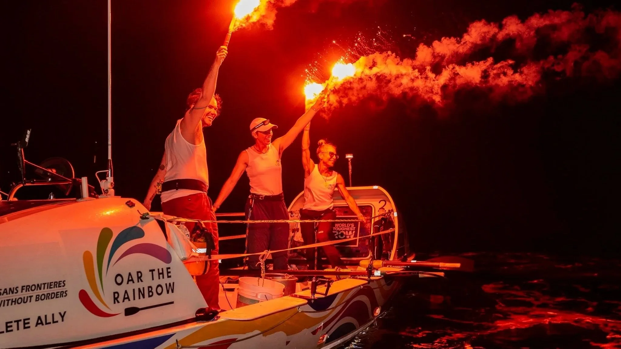 Team Oar the Rainbow set a record for the fastest trio to cross the Pacific Ocean, during the 2025 World's Toughest Row. (Photo credit: World's Toughest Row)