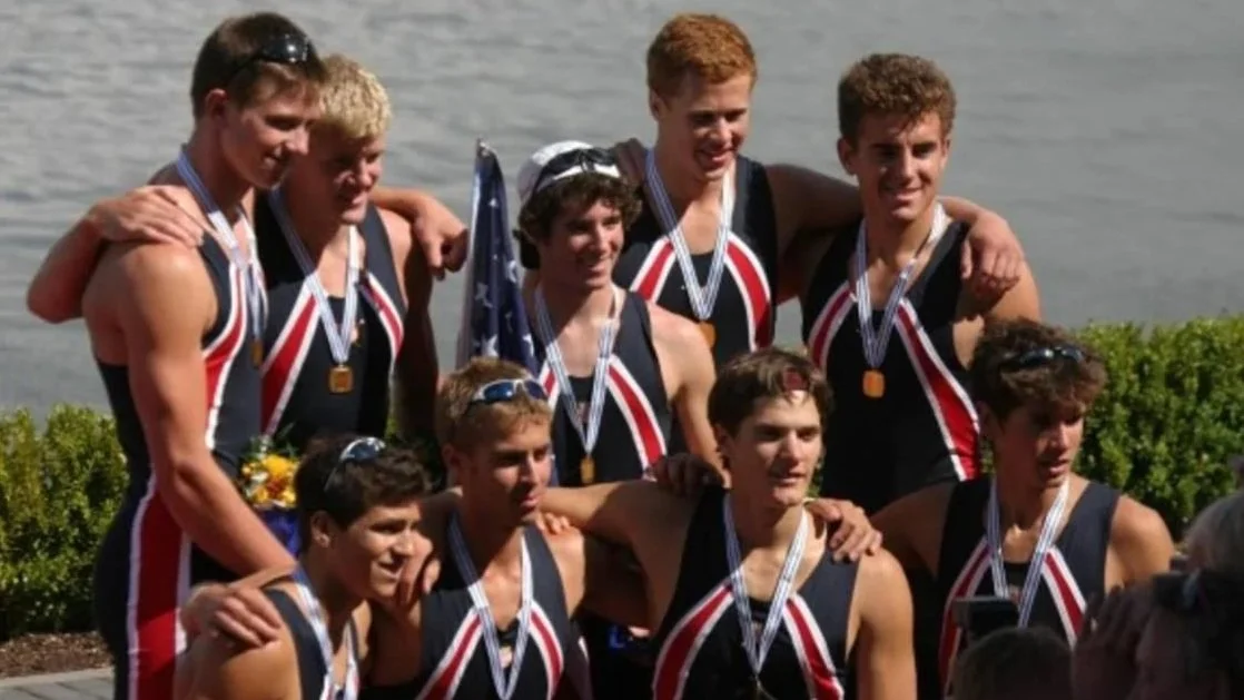 Jimmy (center), coxed the his boat to gold at the 2005 World Rowing Junior Championships.