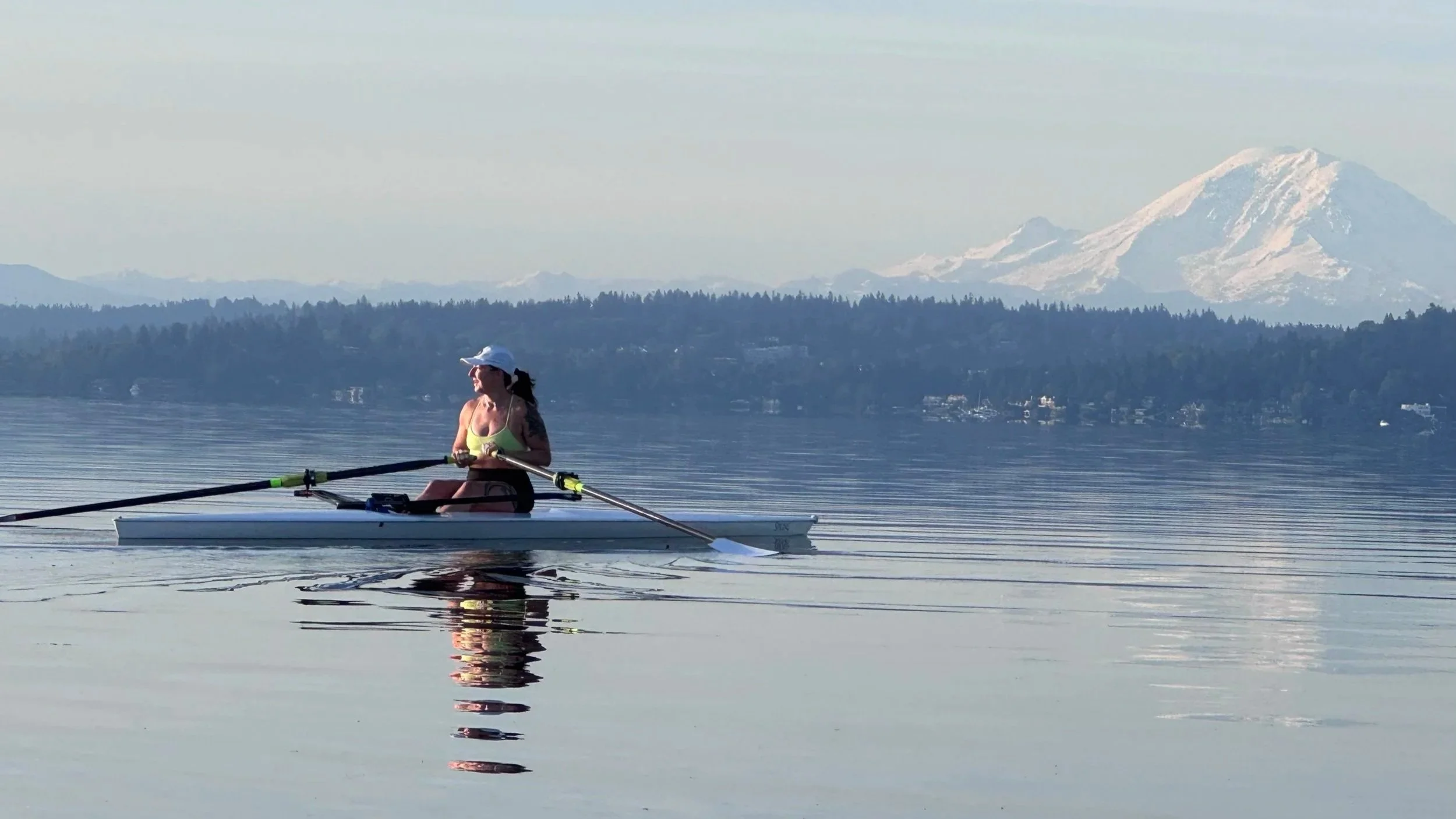  Rachel Egner, a member of Pocock Rowing Club, came to the sport from CrossFit. She says beach sprint racing allows her to muscle the boat around in a way that reminds her of how she brings power to the erg for very intense short intervals. 