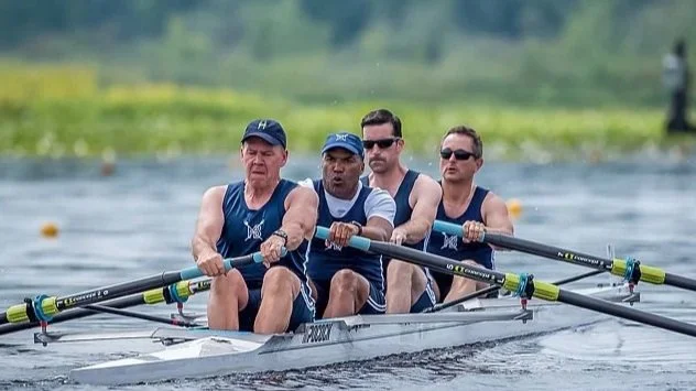  Steve Littlepage, second from left, came to rowing from “position sports” like basketball, and uses rowing to challenge himself and stay fit. 
