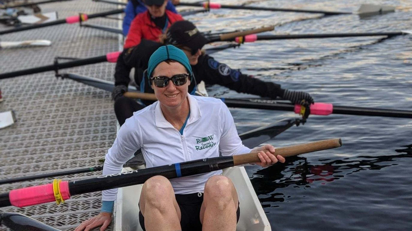ROW Executive Director Tara Hoffman rowed briefly in college, and returned to rowing many years later after receiving a breast cancer diagnosis.