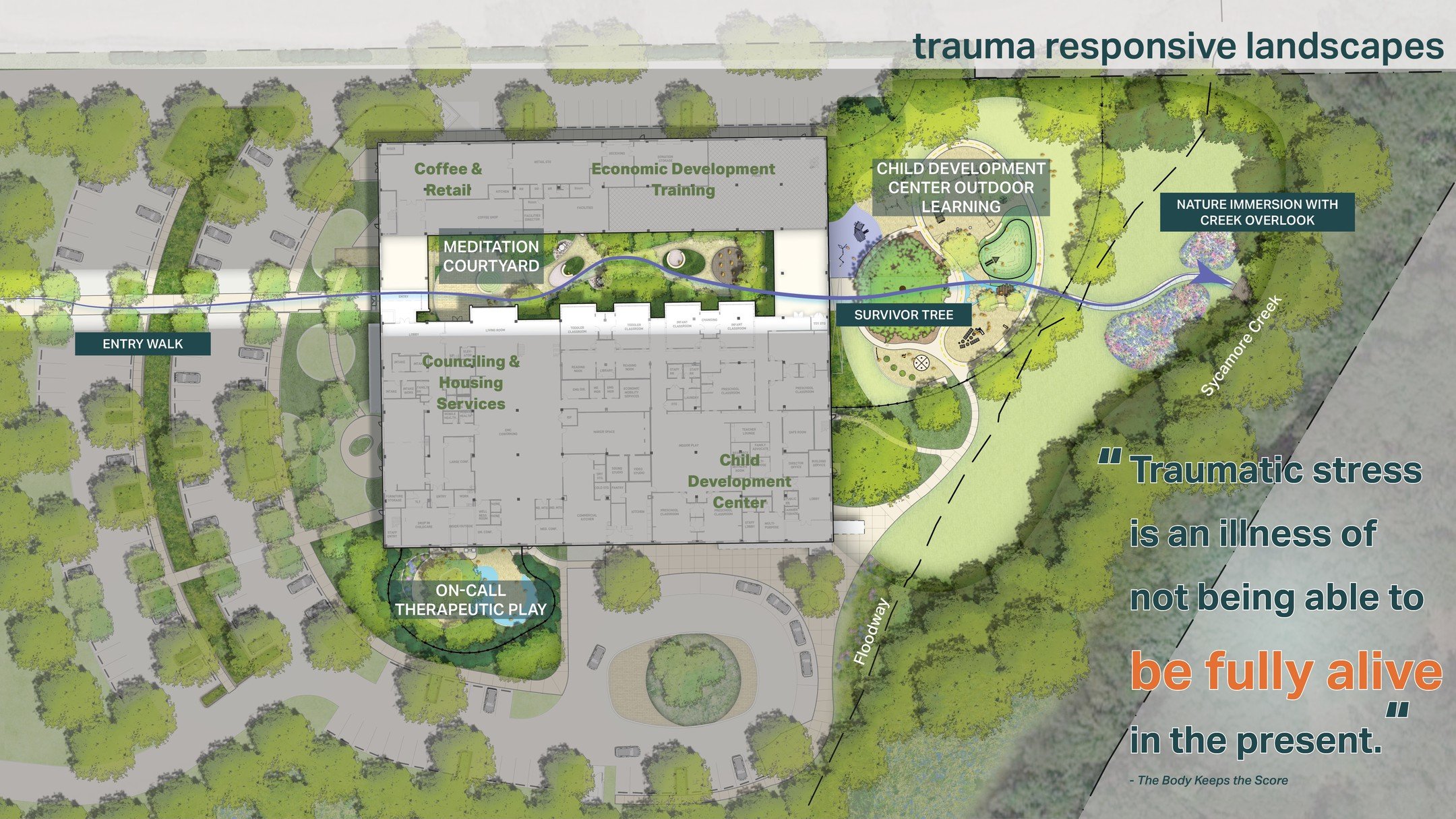 We are honored to receive a 2024 Texas ASLA Merit Award for Center for Transforming Lives: Disrupting the Cycle through Trauma Responsive Landscapes. 

As the first YWCA formed to support local women of low income in 1907, the Center for Transforming