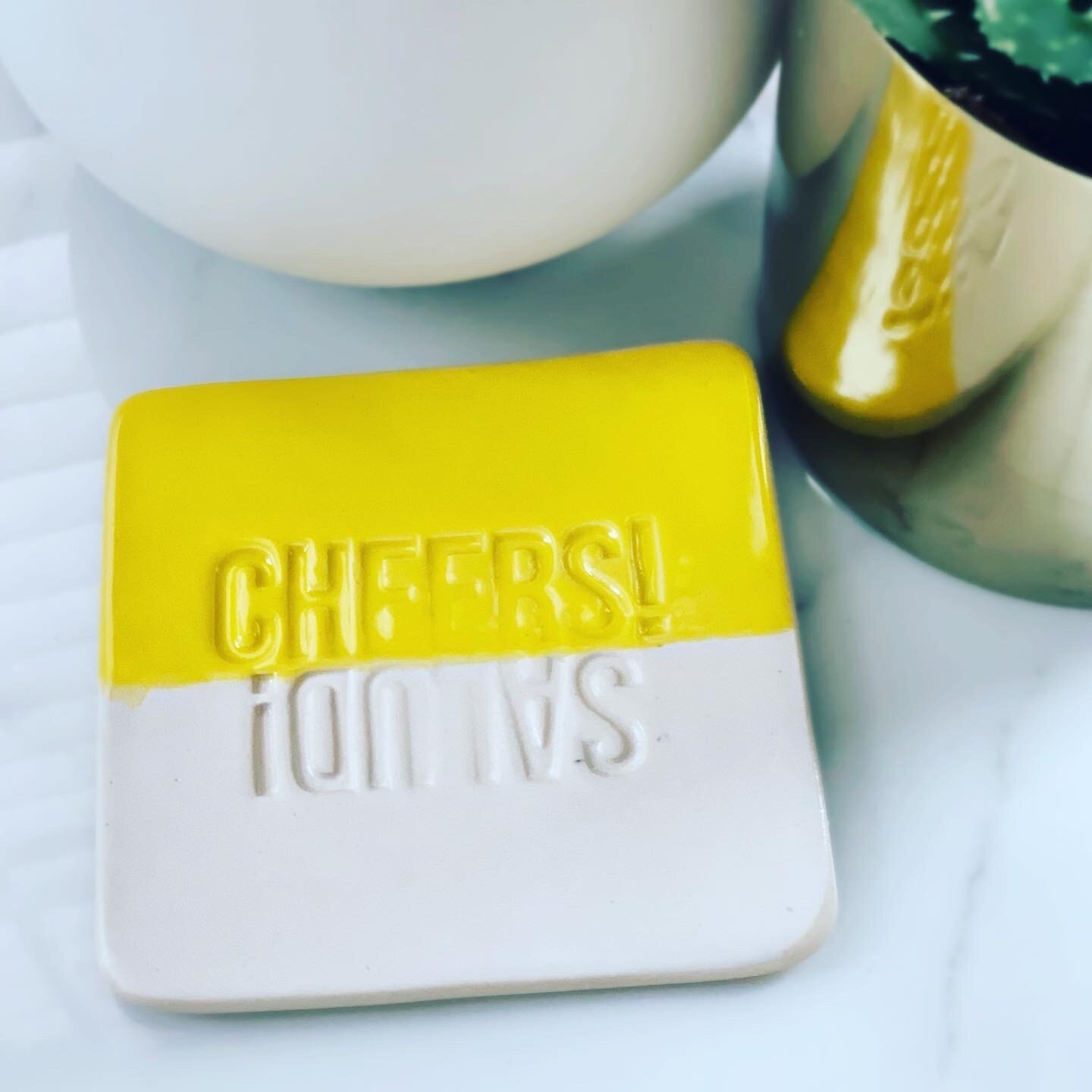 Cheers Salud Dip Dye Yellow Coasters