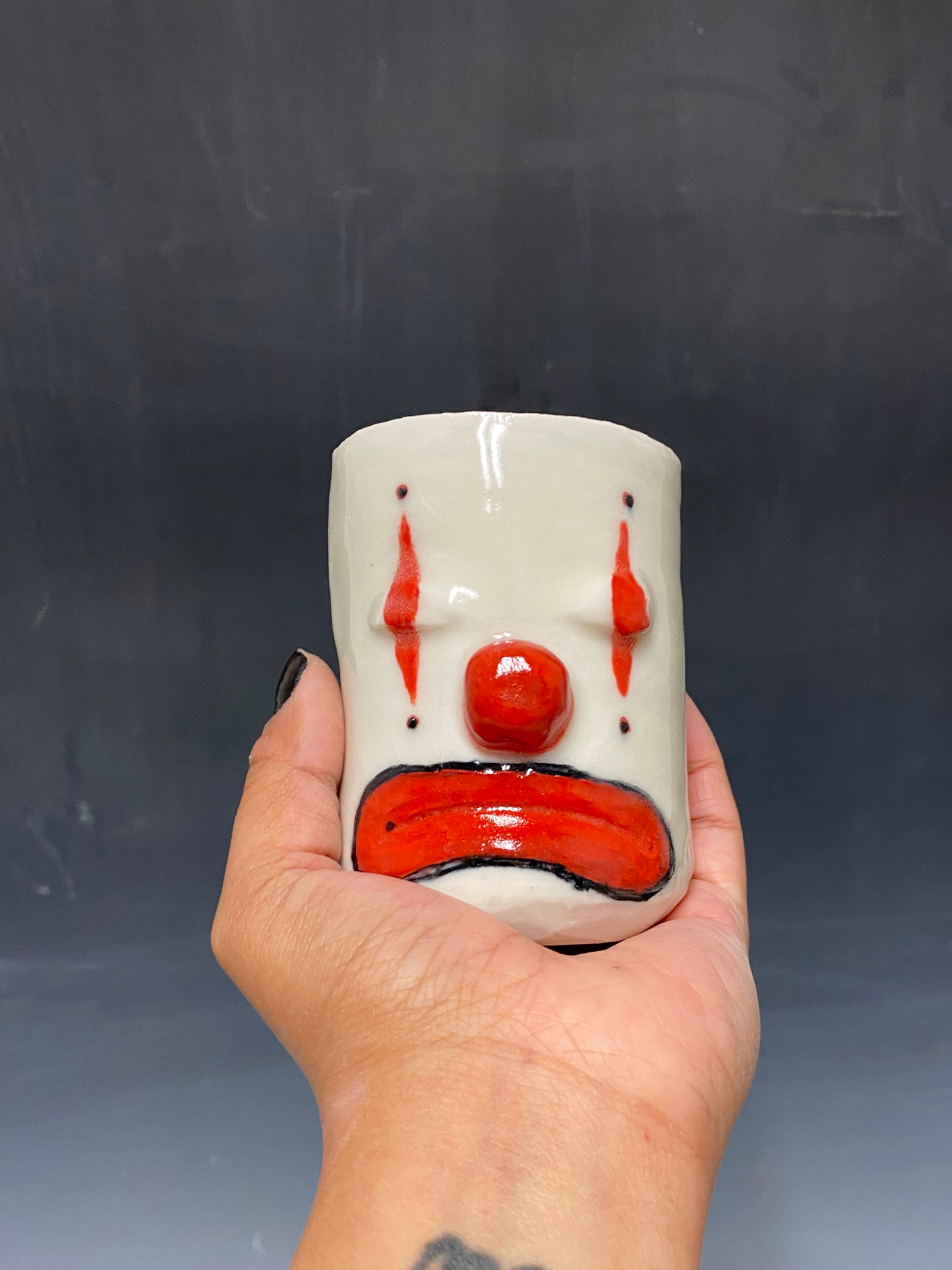 Clown Cup no. 1, Ceramic and Glaze. 2024.