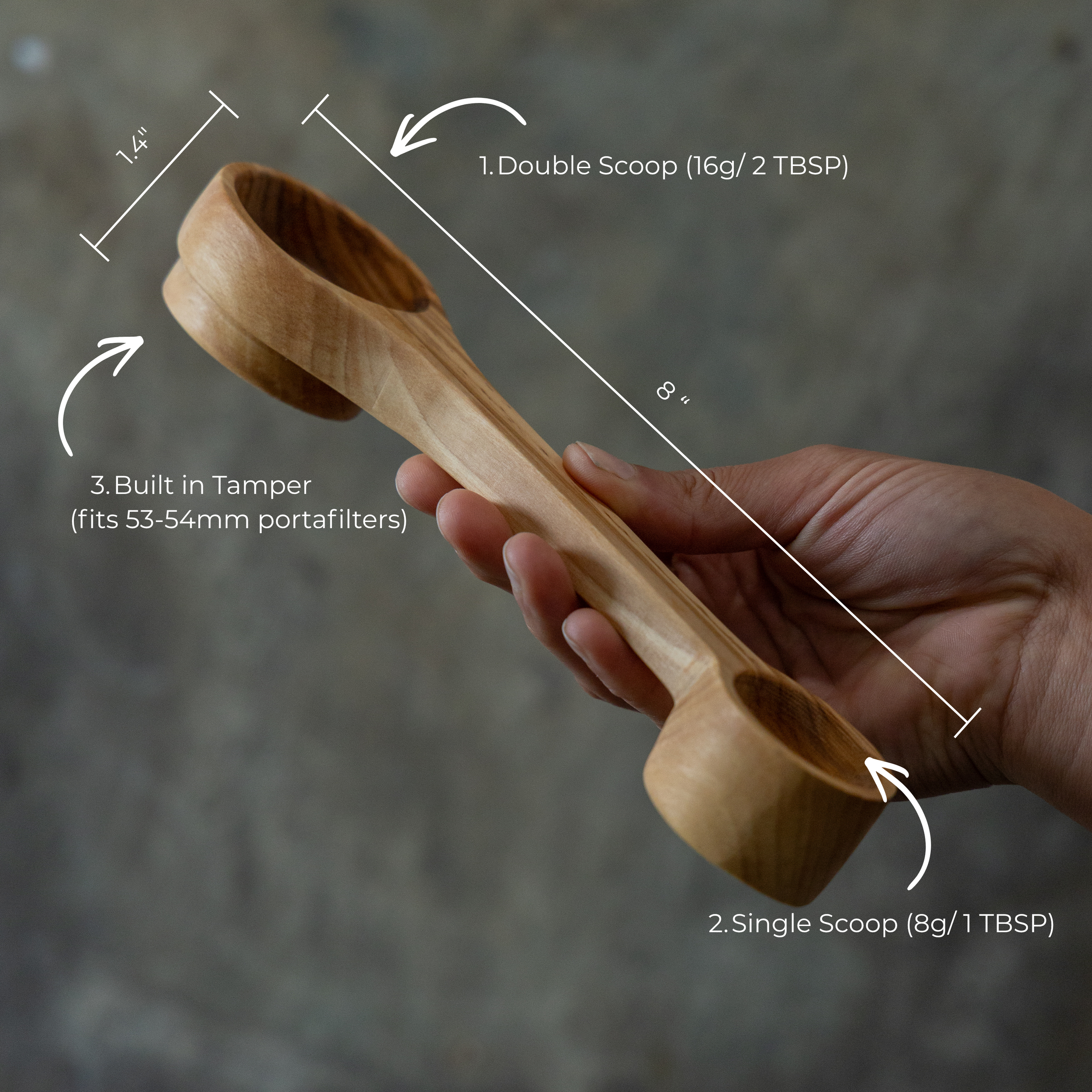 3-in-1 Olive Wood Espresso Scoop & Tamper by Lesvos Woodcrafts