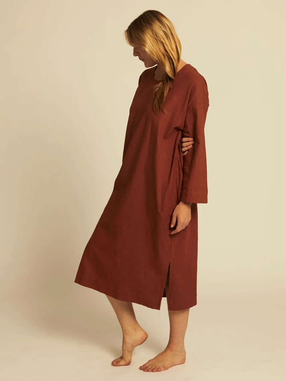 The Caftan in Sienna  House of Hiatus  Made in Los Angeles, made in the  USA, robes, caftans, hooded robes, slippers, sun hats, bucket hats, linen  robes, cotton robes, linen pants,