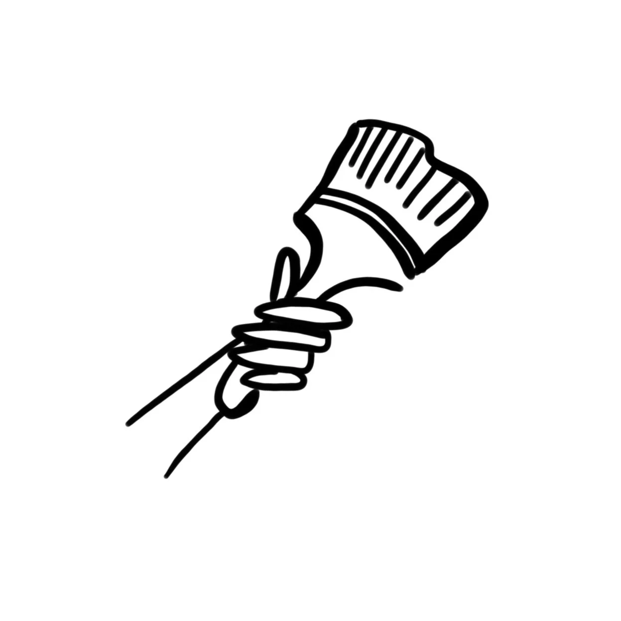 Line drawing of a hand holding a large paint brush.