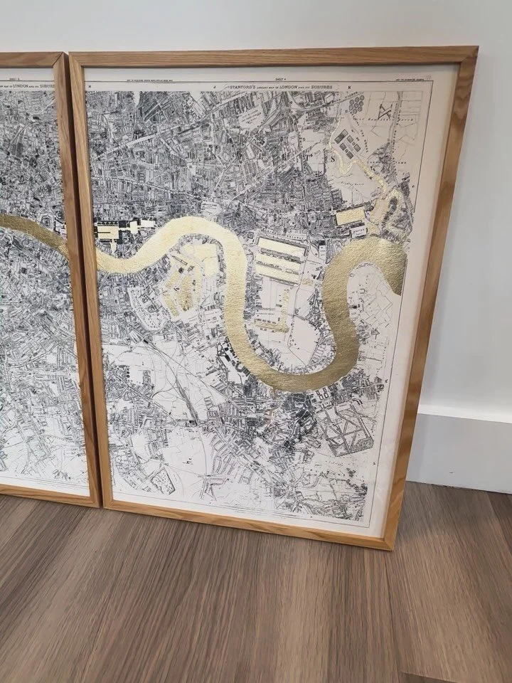 Commission complete! 
Vintage A2 London triptych, hand-finished with gold leaf.
Off to its new home ✨

Personalised triptychs available on my site, link in bio.