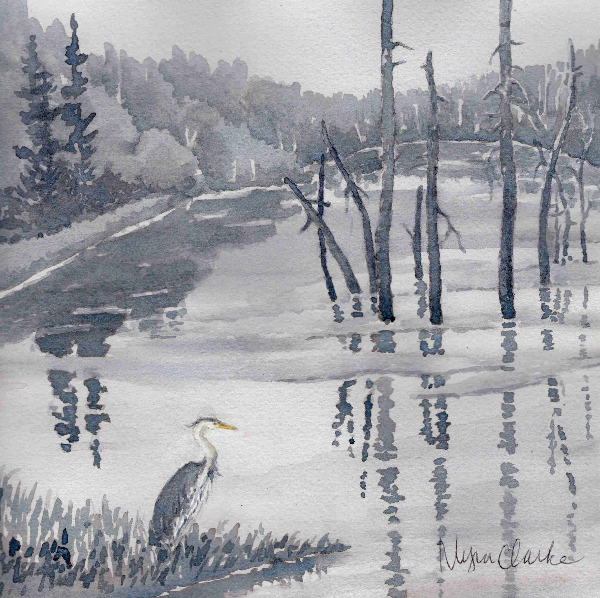Heron in the Mist by Myra Clarke