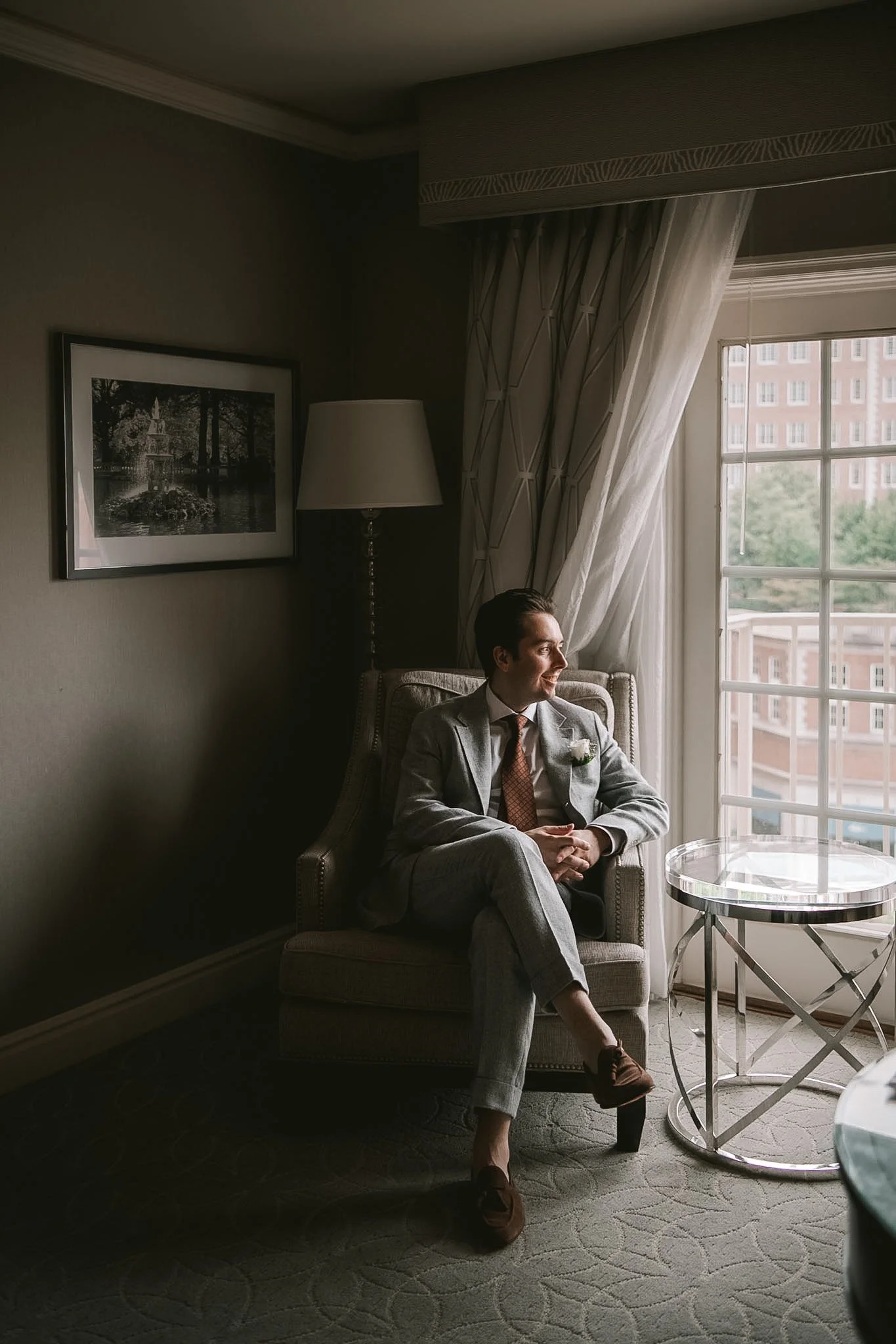 Groom Getting Ready in Ritz Carlton Hotel in St. Louis, Missouri