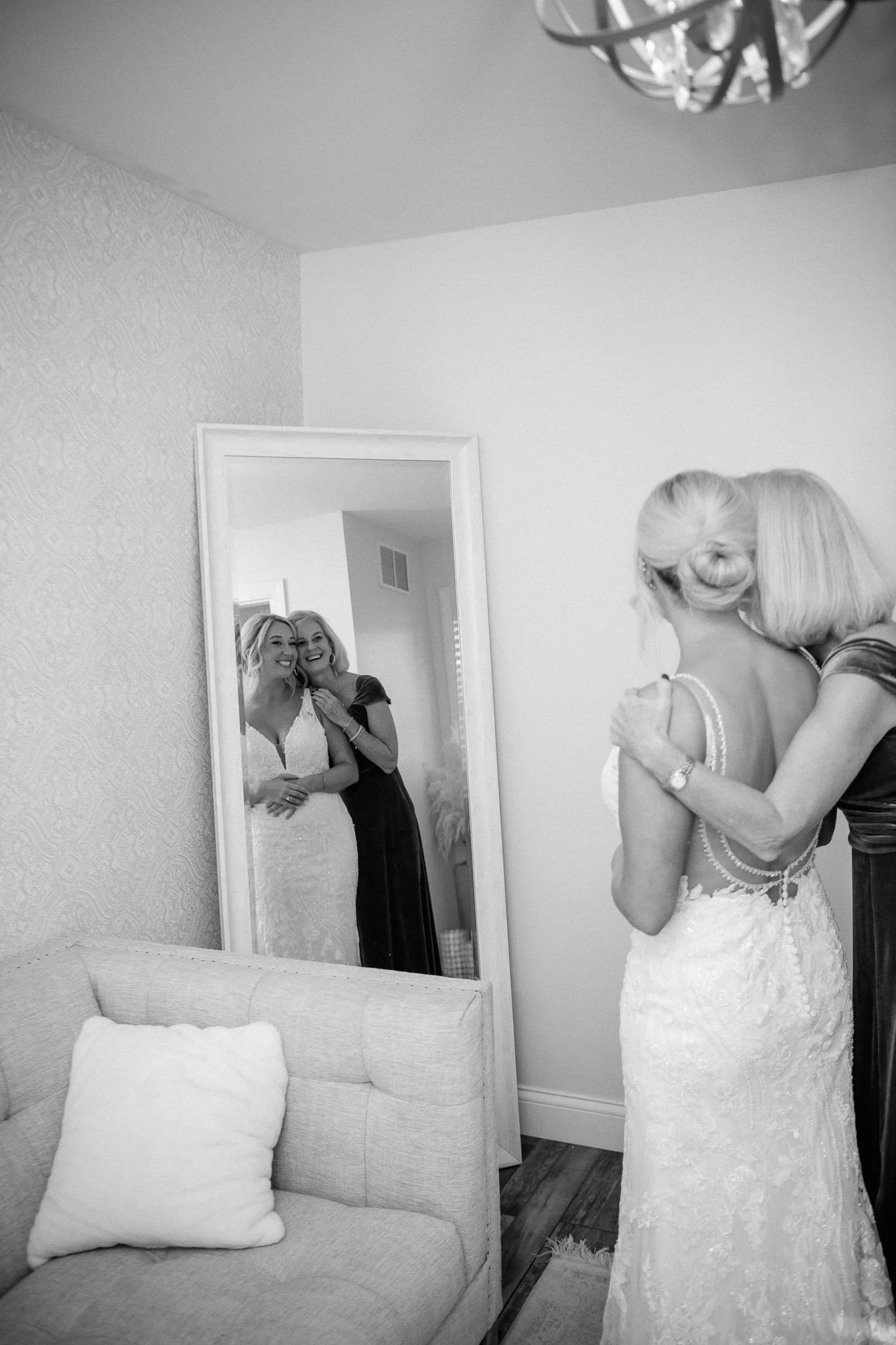 Bride and Mom getting ready for wedding ceremony  at Main Street Abbey in Columbia, Illinois Photographed by Julia Spencer of Jewels Photo Co.
