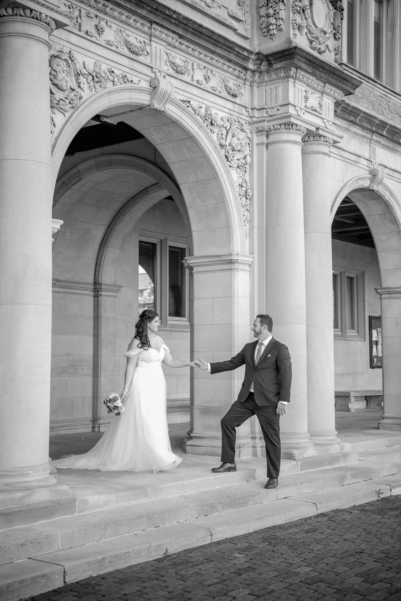 Bride and Groom portrait at Washington University Campus in Saint Louis Missouri Photographed by Julia Spencer of Jewels Photo Co.