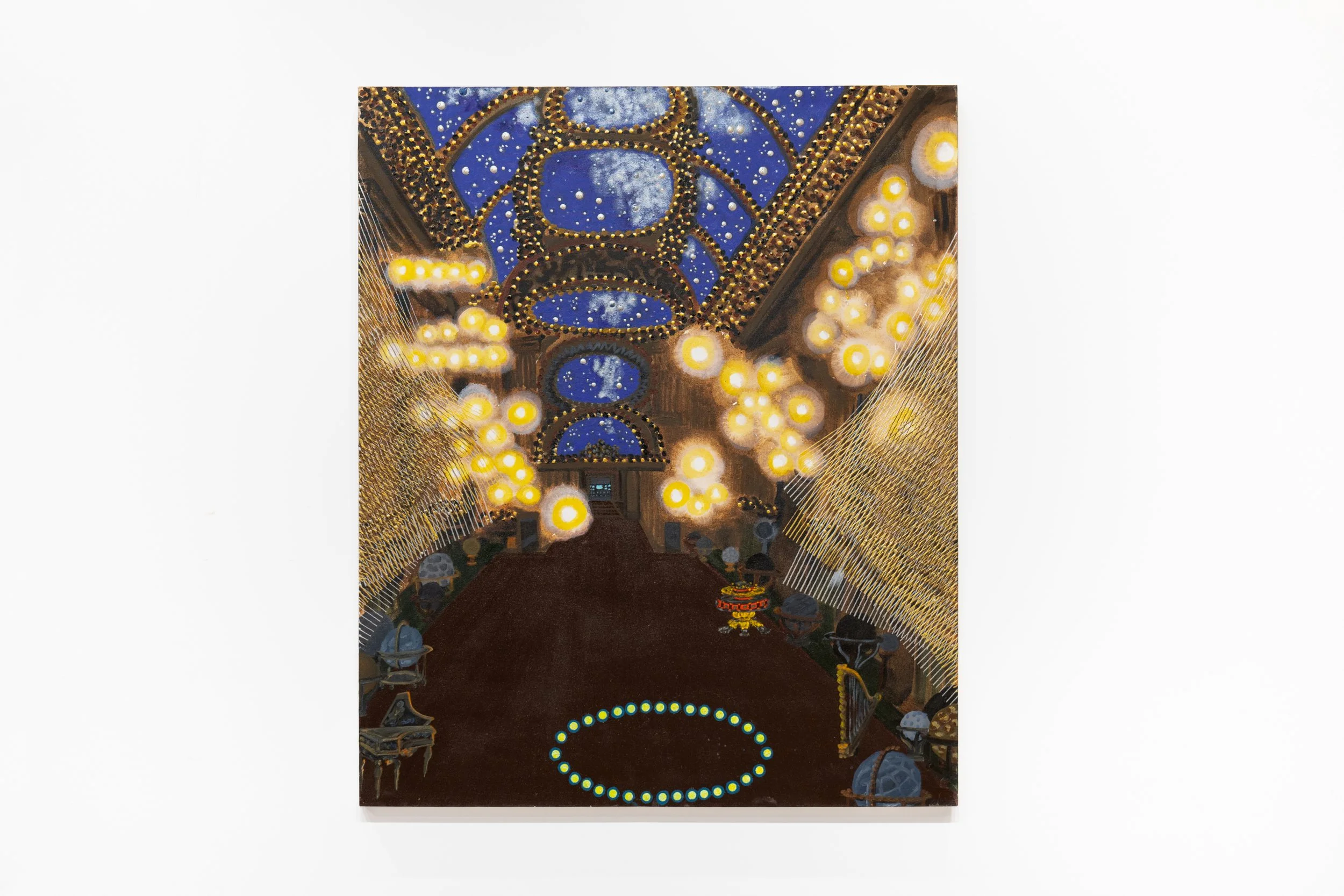 Michiko Itatani, _Starry Night_ painting from Cosmic Encounter 16-D-5, 2016, Oil on canvas, 50 x 42 in_Install 1.jpg
