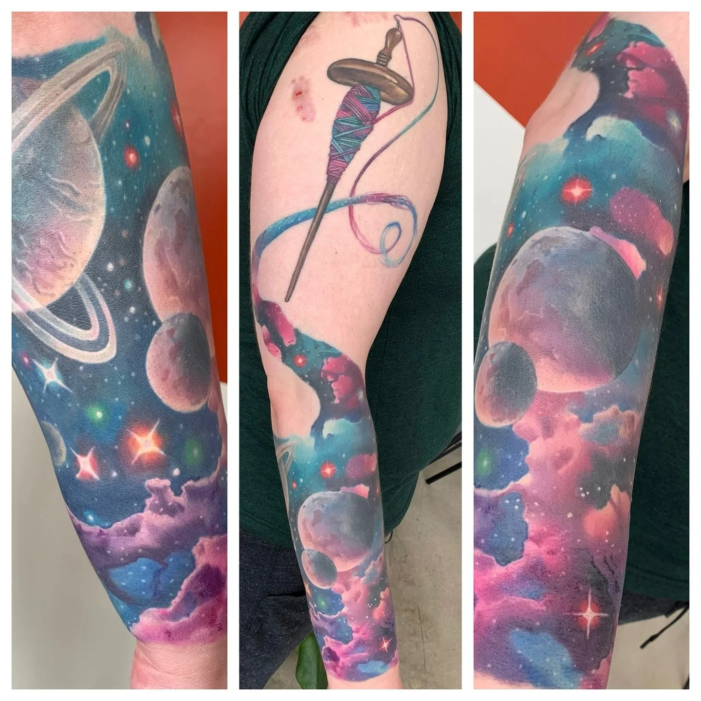 Started this one a few years ago; mostly healed except the bottom ✨🪐

#tattoo #color #art #artwork #tattooart #artist #tattooartist #georgia #atlanta #atl #bestofatlanta #charleyfountains #space #nasa #nebula #galaxy #stars #celestial