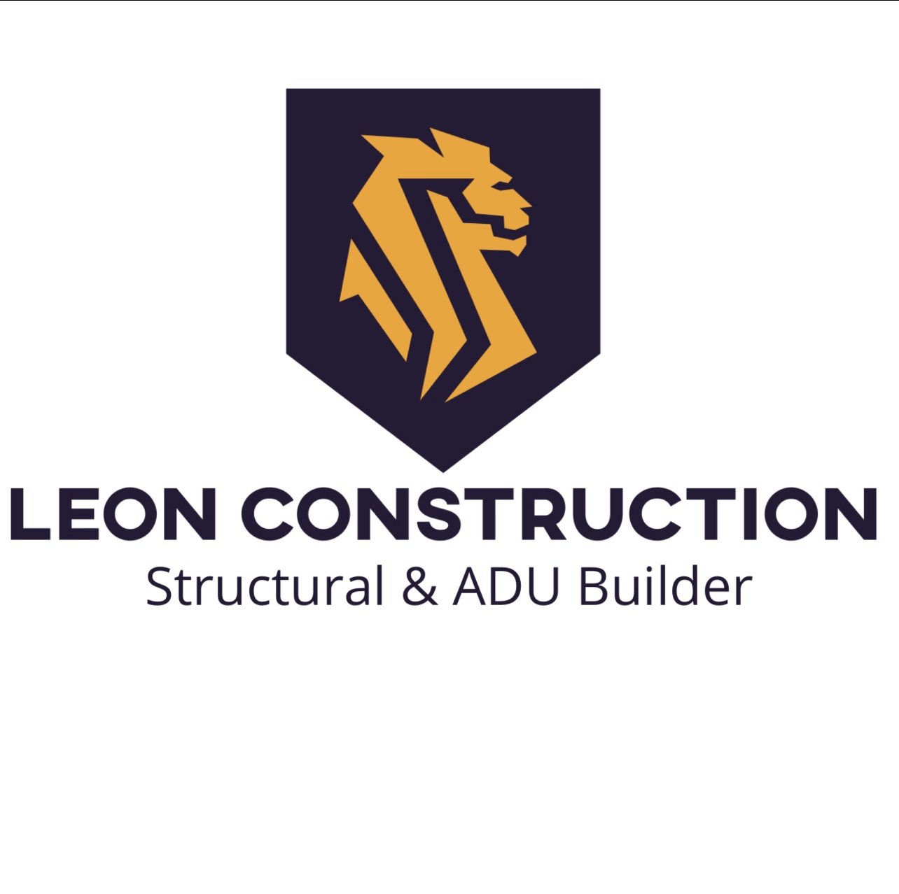 Logo of Leon Construction with a stylized lion head and text "Structural & ADU Builder."