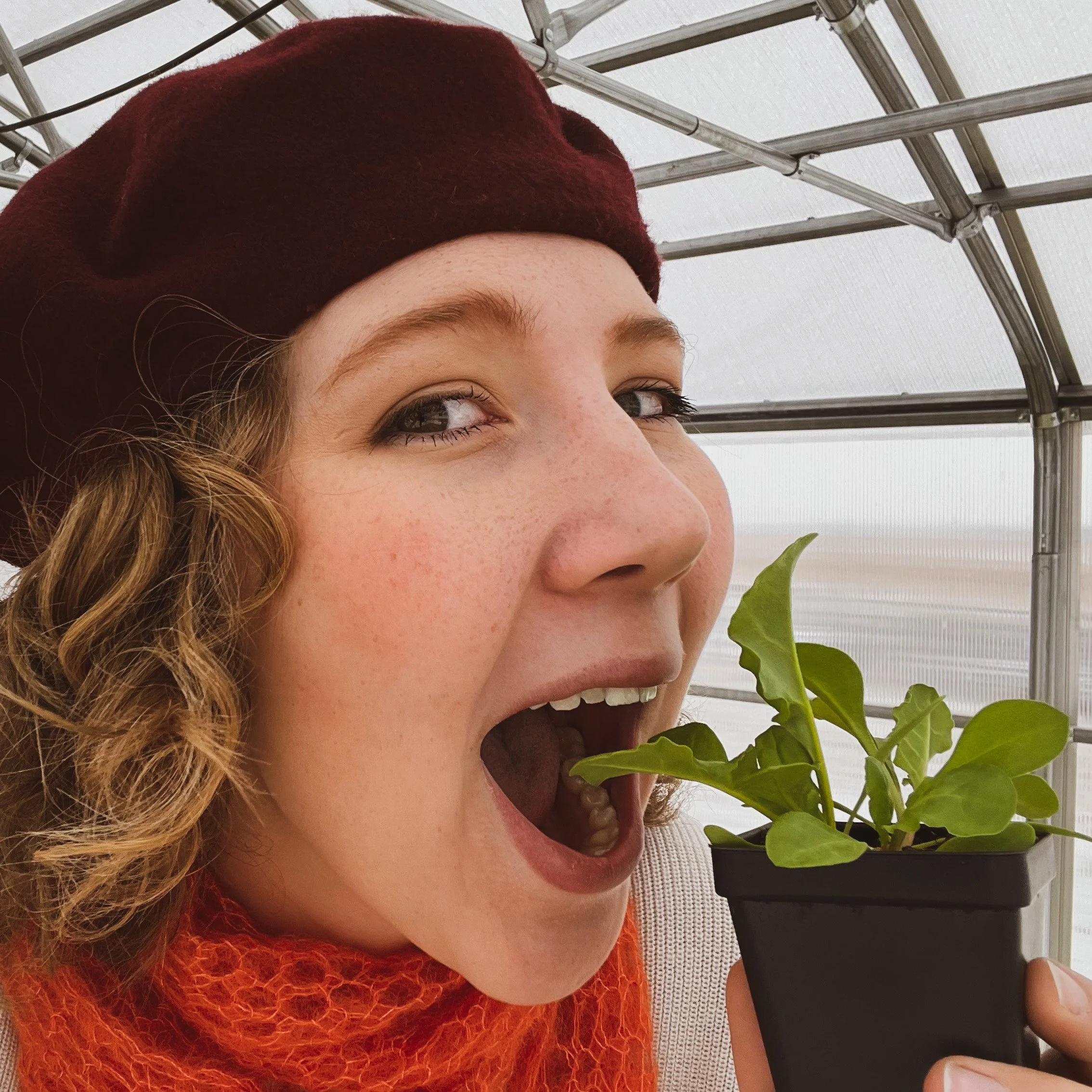 Renata with arugula plant