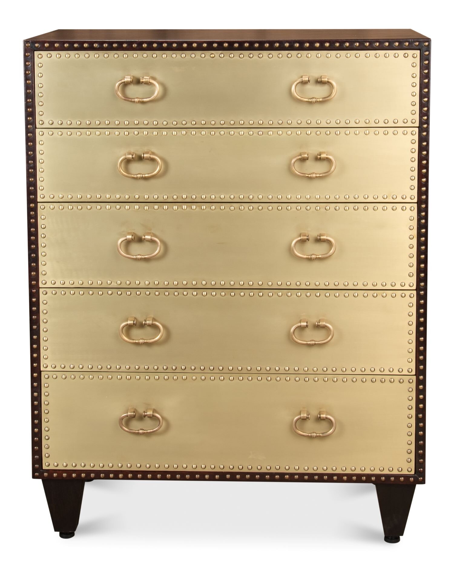 The Dore Collection combines brass, rich antique brown leather and generous nail head trim. - 