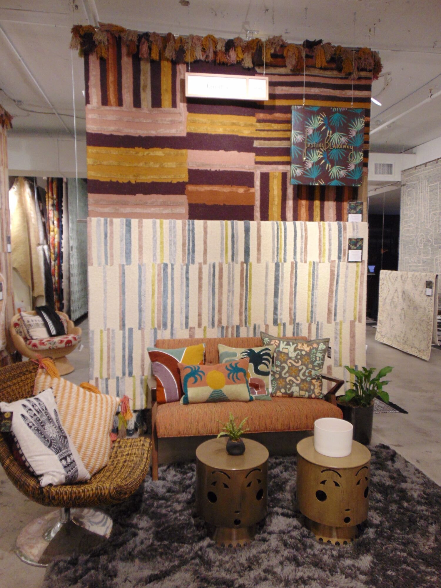 Blakeney’s expanded collection of generously tasseled, handwoven rugs and pillows for Loloi are being shown at this week’s High Point Market.   - 
