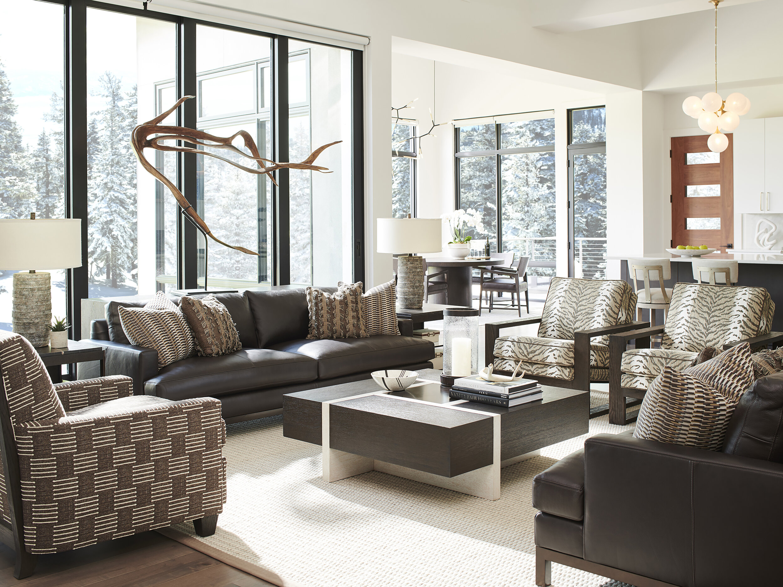 Park City utilizes a mix of fabrics and leathers.