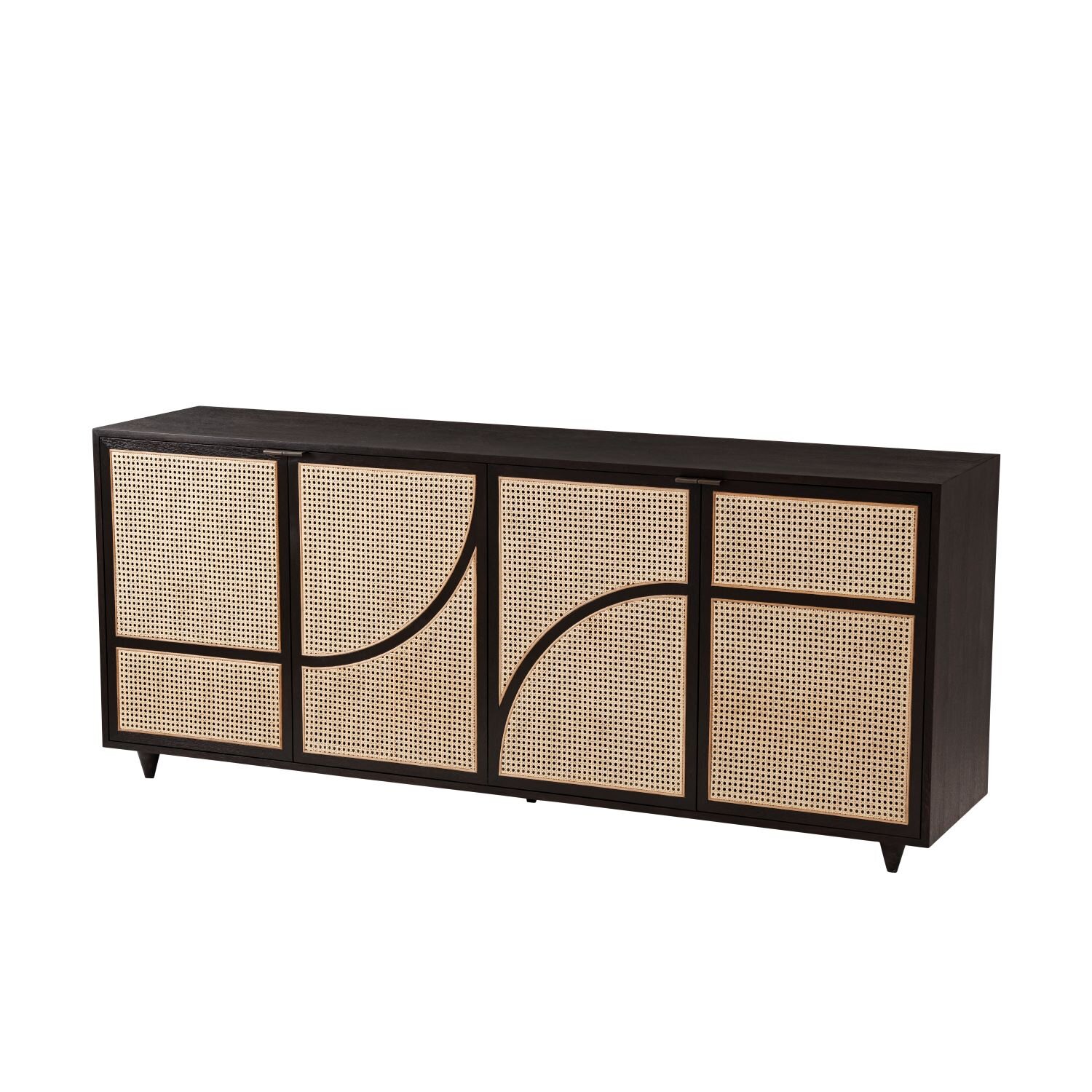 Impulso credenza sideboard, oak and woven cane paneled doors with “wave” details, Theodore Alexander