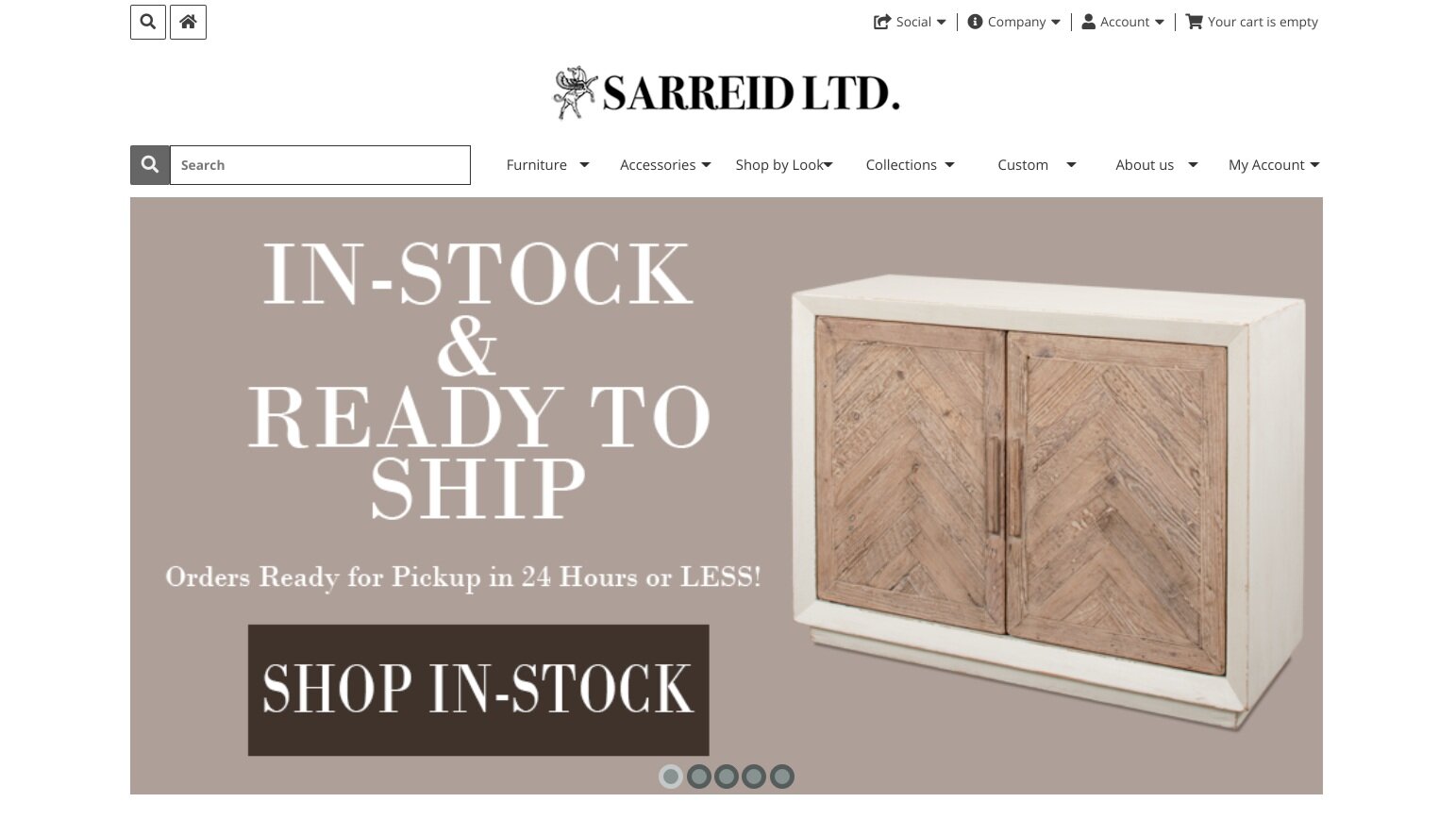 What’s in stock get’s prime positioning on Sarreid’s updated website