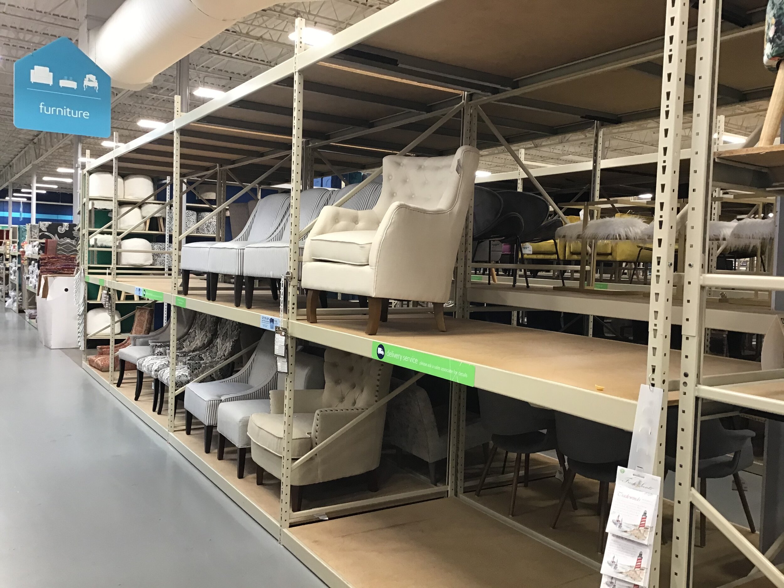 The company said its inventory position is improving, but supply constraints were evident at the Greensboro store, with the empty spaces on the furniture racks and in other departments.