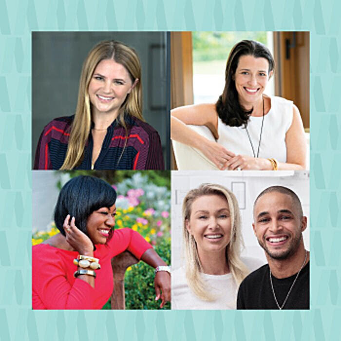 Sarah Shelton, market editor for Luxe Interiors + Design, and Ahead of the Curve panelists Caroline Rafferty of Caroline Rafferty Interiors, Cheryl Luckett of Dwell by Cheryl and Raymond Jimenez and Shannon Scott of RS3 Designs.