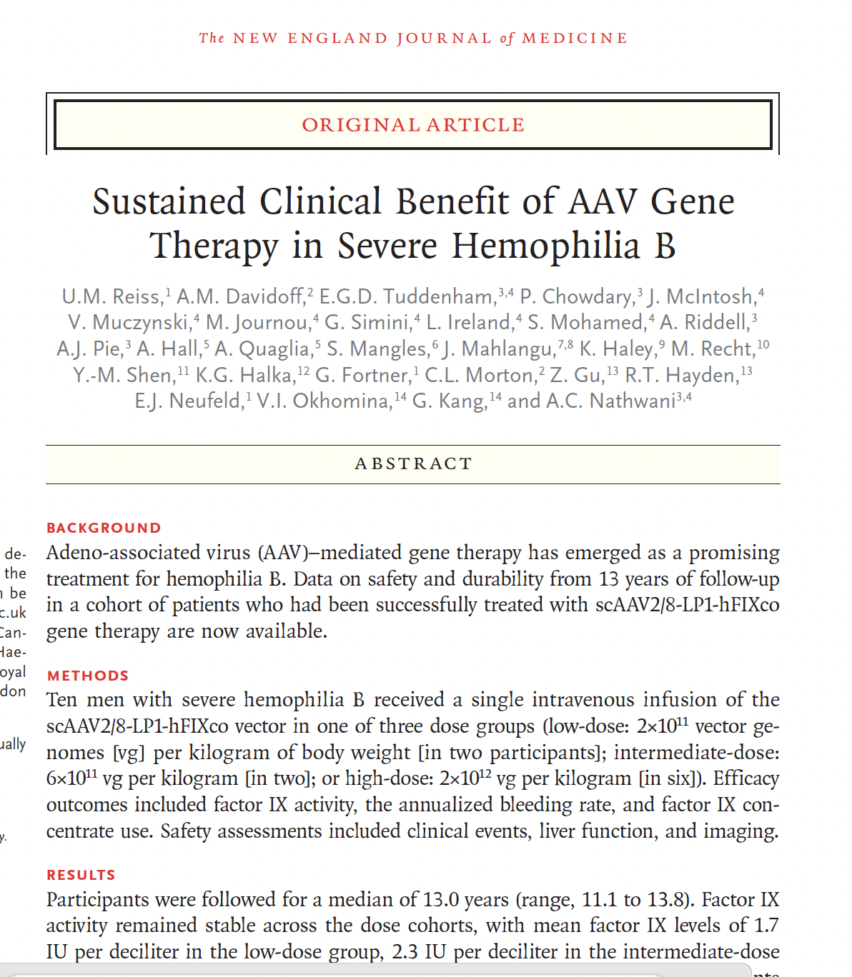 Sustained Clinical Benefit of AAV Gene Therapy in Severe Hemophilia B