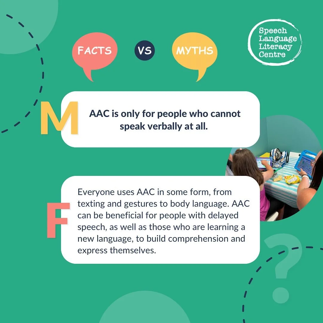 🚫 Myth vs ✅ Fact: AAC Edition

There are a lot of misconceptions about AAC &mdash; let&rsquo;s set the record straight. Swipe through these slides to find out the facts! 

💬This AAC Awareness Month, let&rsquo;s celebrate communication in all its fo