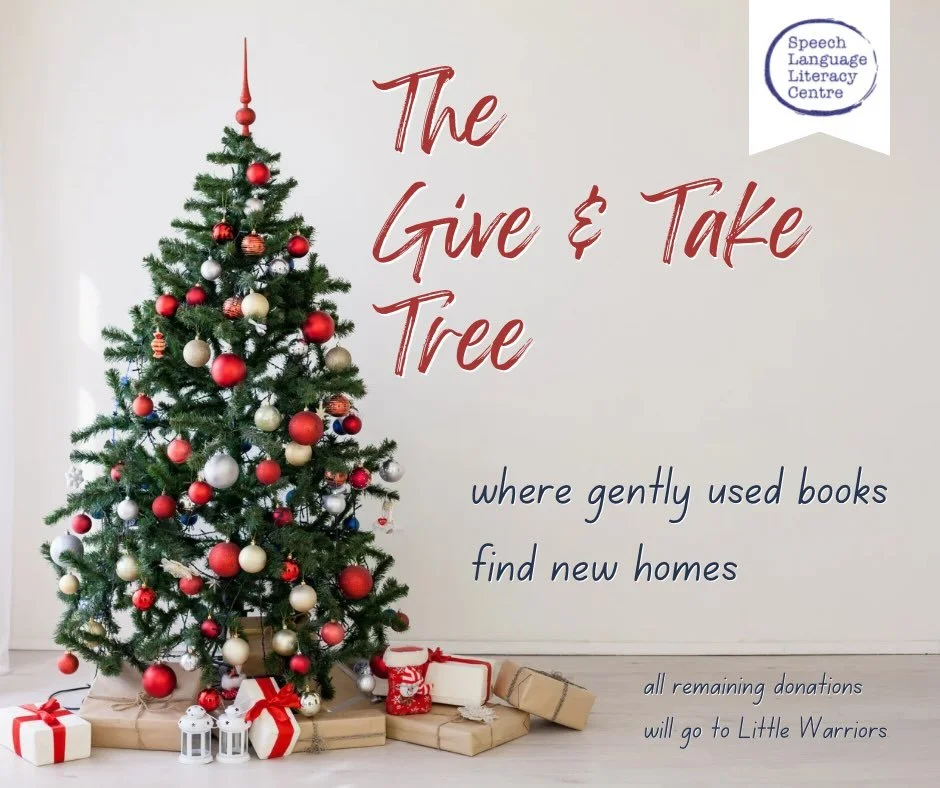 🎄✨ This Christmas, we&rsquo;re hosting a Give &amp; Take Tree! Families are invited to drop off gently used books and exchange them for other &ldquo;new-to-you&rdquo; reads. Any remaining donations will be gifted to Little Warriors. 💛📚

#SpeechThe