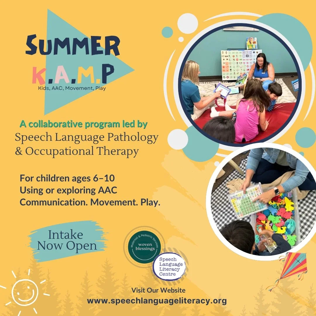 Summer K.A.M.P is here ☀️

Kids. AAC. Movement. Play.

A 4 day, small group camp designed for children ages 6 to 10 who are using or exploring augmentative and alternative communication (AAC).

Led by a Speech Language Pathologist and an Occupational