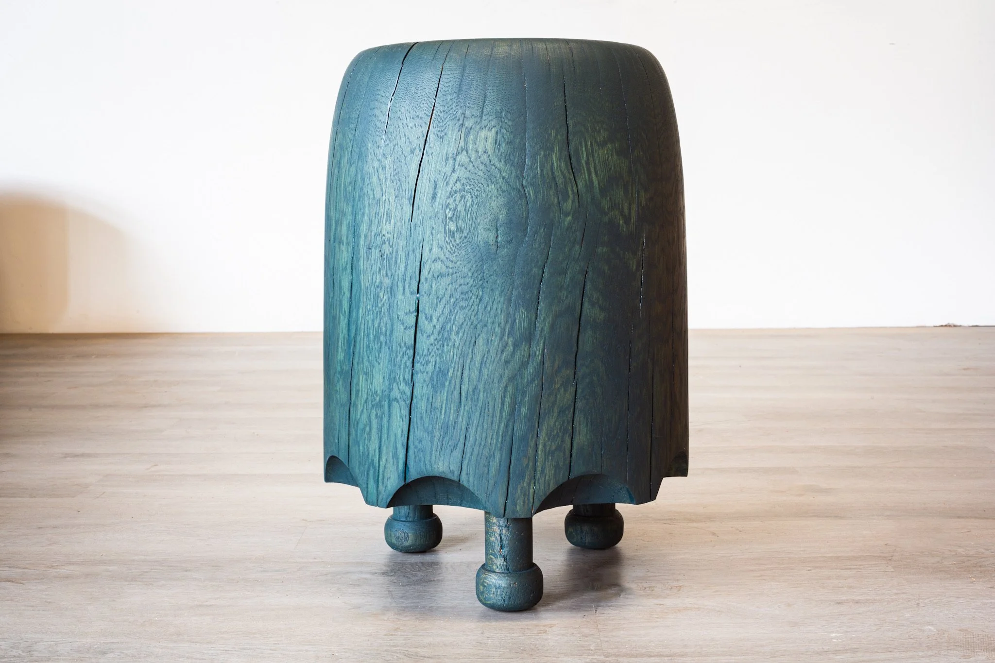 White oak Otis stool / side table in fern green