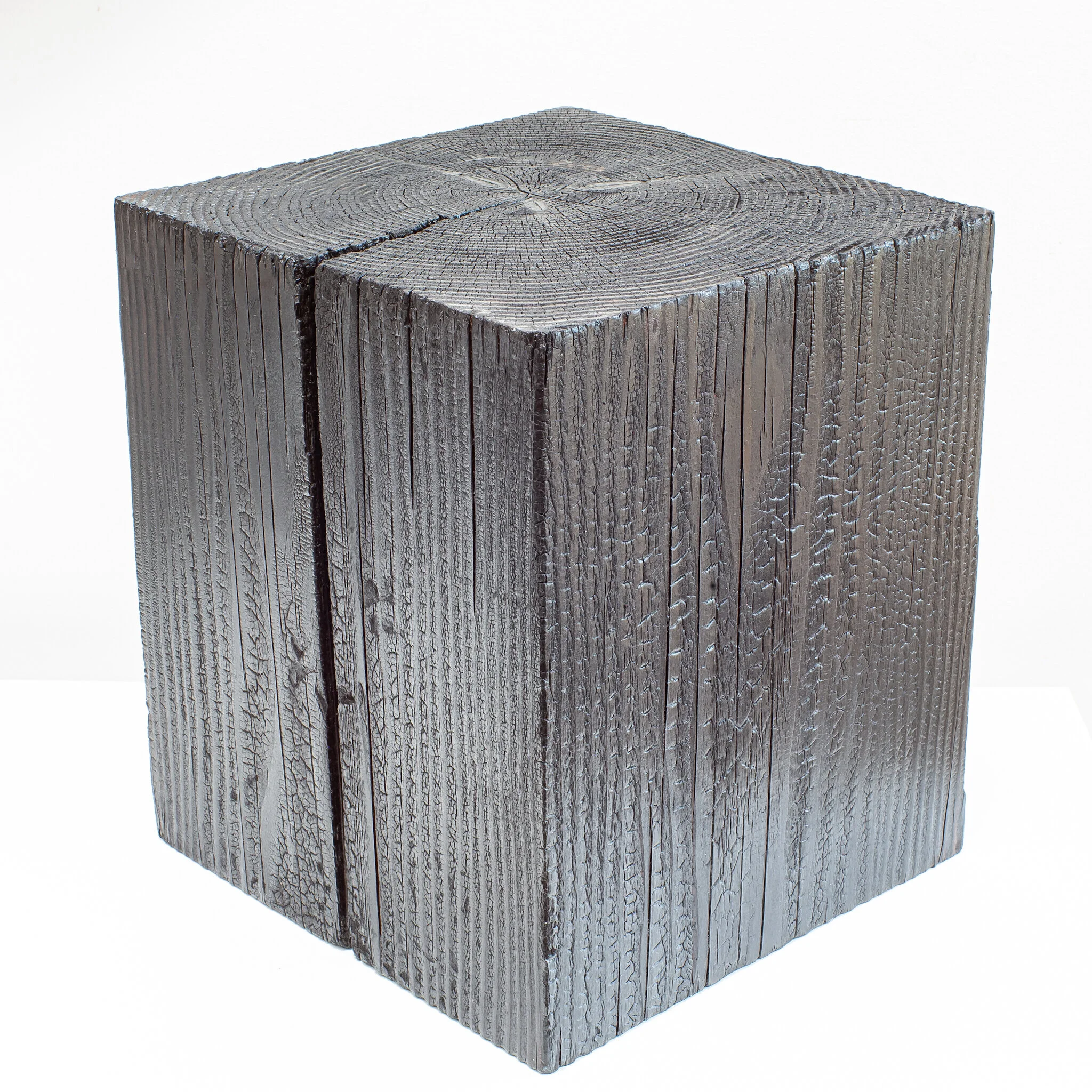 Shou Sugi Ban Pine cube stool