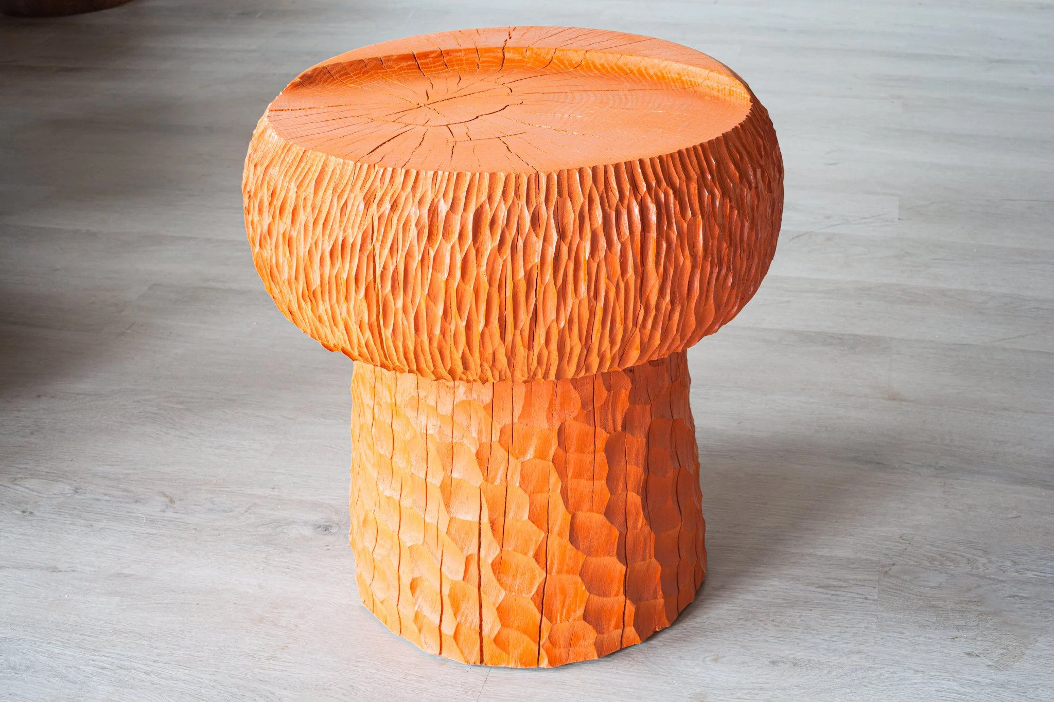 white oak stool in orange stain