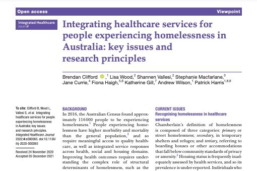 Integrating healthcare services for people experiencing homelessness in Australia: key issues and research principles.