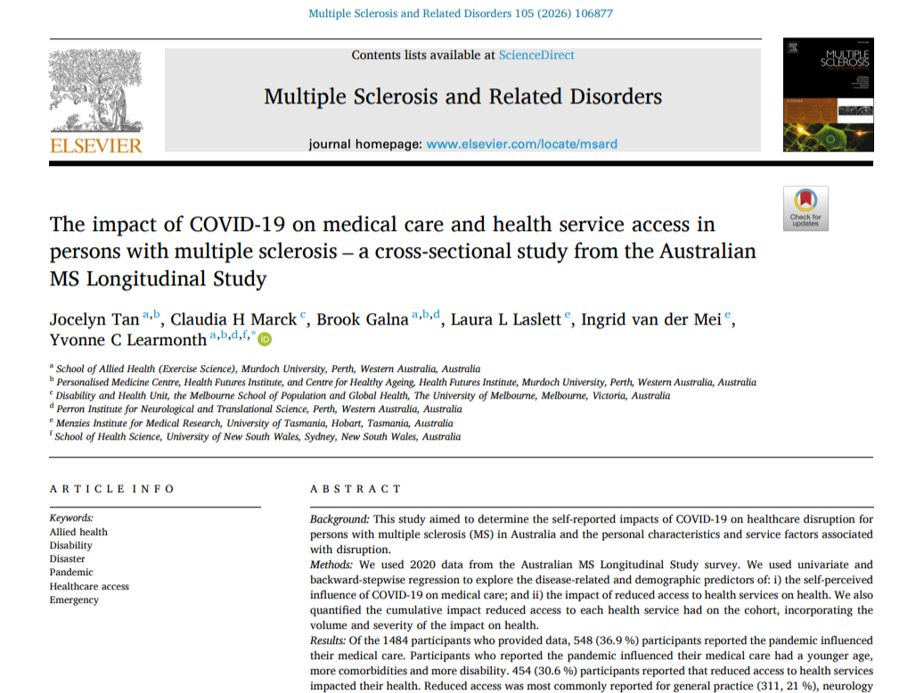 The impact of COVID-19 on medical care and health service access in persons with multiple sclerosis - a cross-sectional study from the Australian MS Longitudinal Study