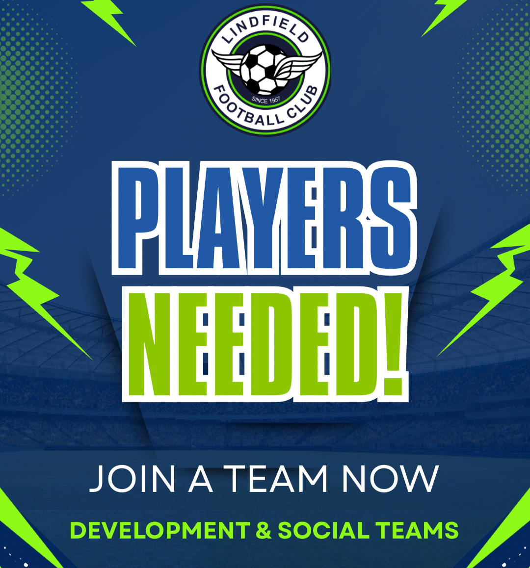 We’re still on the lookout for players to join the following teams 👇
⚽ G12 DEV
⚽ G14 DEV
⚽ U13 DEV
⚽ U14 DEV
⚽ U16 DEV
⚽ U18 Social
⚽ M45 Div 4 Reserves
There are only a few spots left across these teams, spread the word and let your friends know so