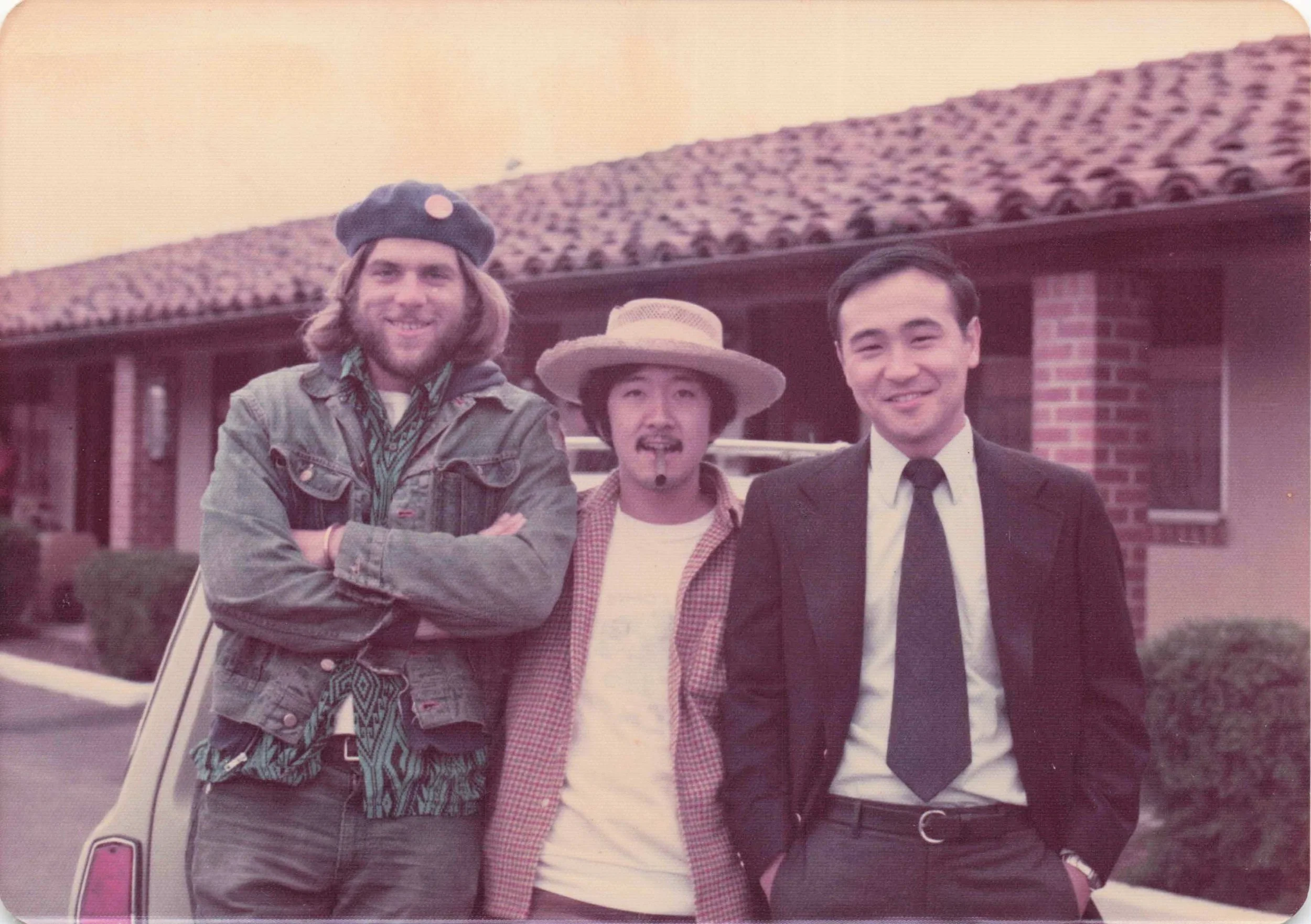 Frederik Schodt, moi, Okada Shuichi.  ~ Okada training for JAL in Napa.