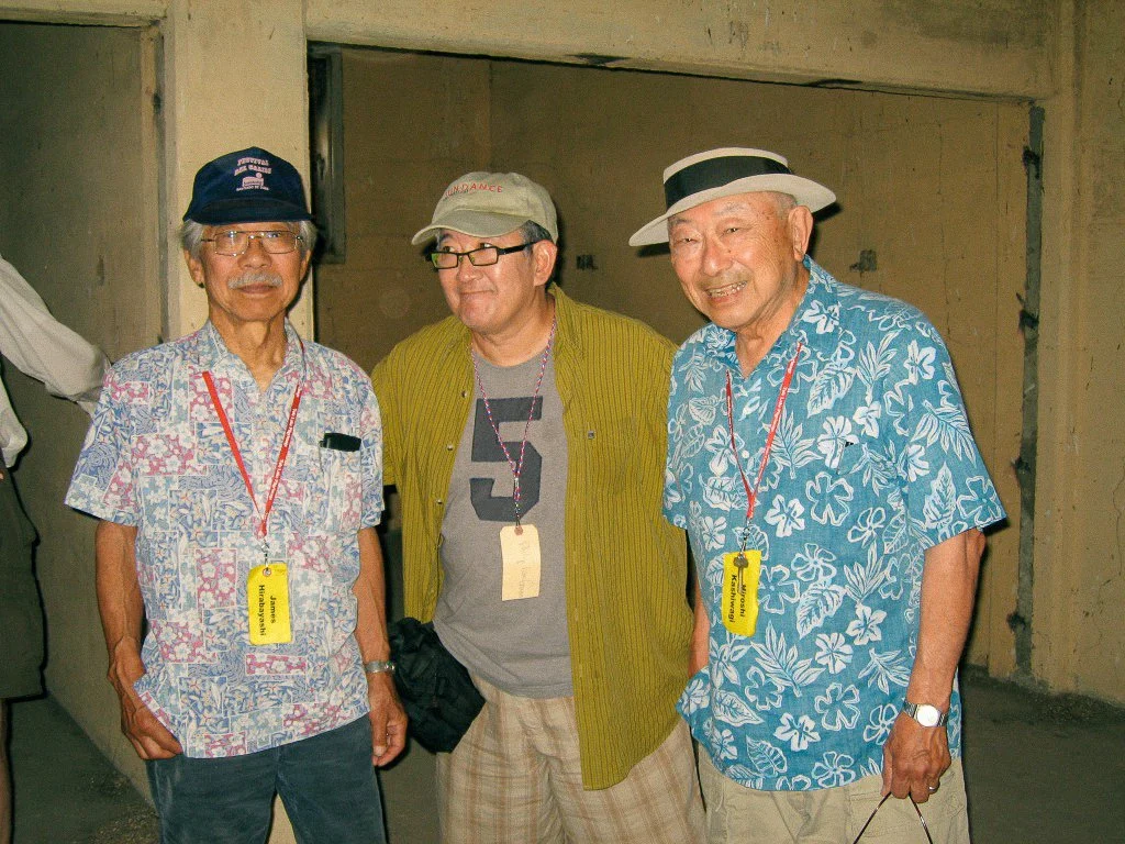 With Dr. Jim Hirabayashi (left) and Hiroshi Kashiwagi (right) visiting Tule Lake.