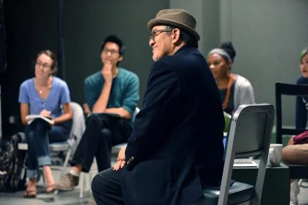 Philip Kan Gotanda, noted playwright and filmmaker, listens as a student reads a monologue in his Fundamentals of Playwriting class at UC Berkeley in Berkeley, Calif., on Tuesday, Sept. 2, 2014. (Kristopher Skinner/Bay Area News Group)